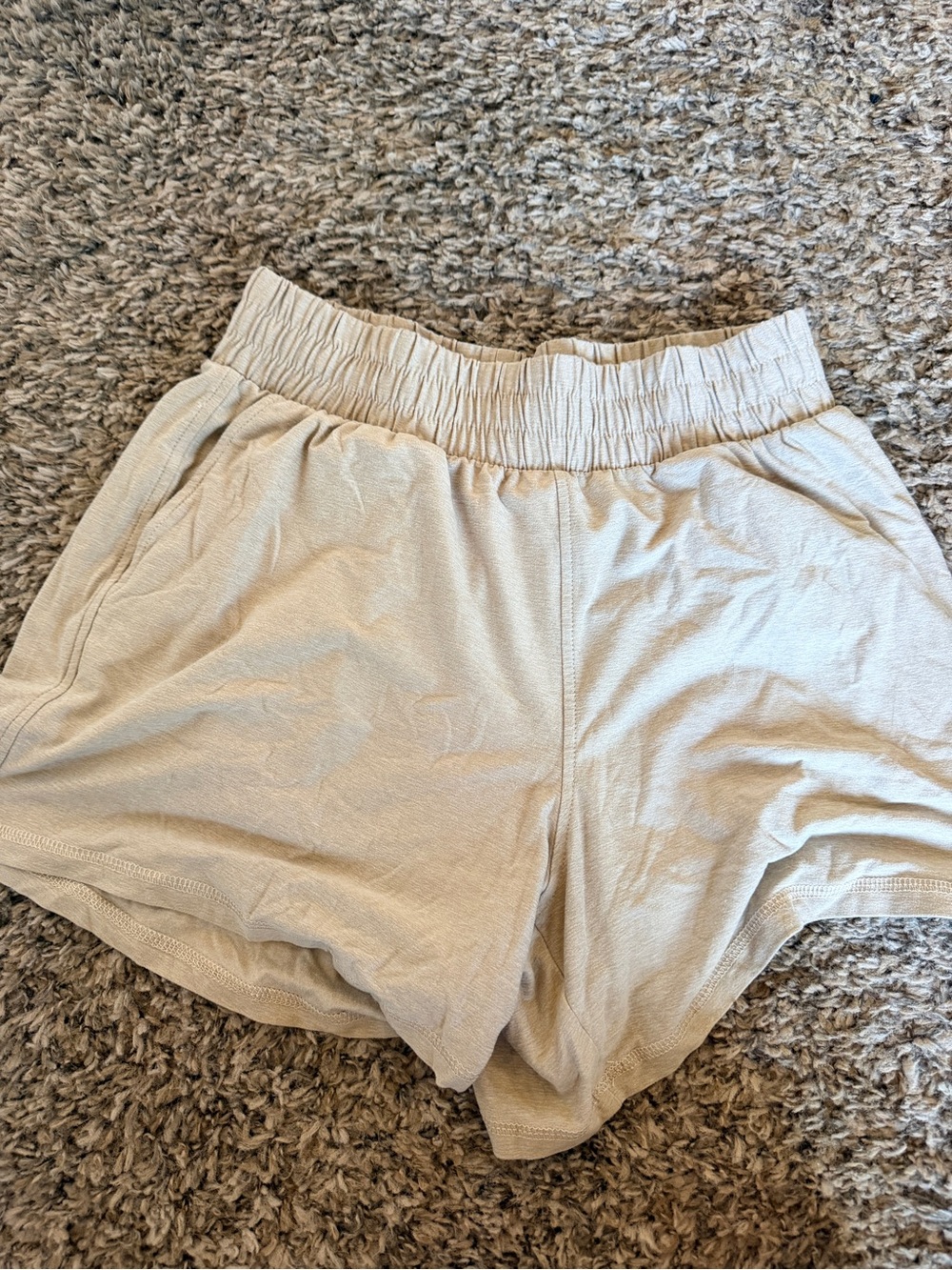 Athletic Works Cream Elastic-Waist Athletic Shorts